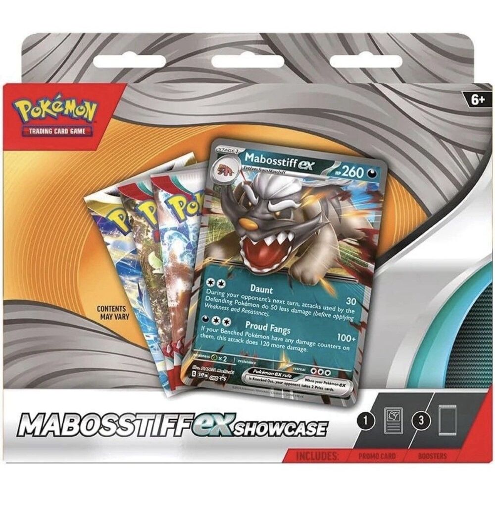 Pokémon Trading Cards Mabosstiff EX, 3 Booster Packs Showcase Box New Sealed